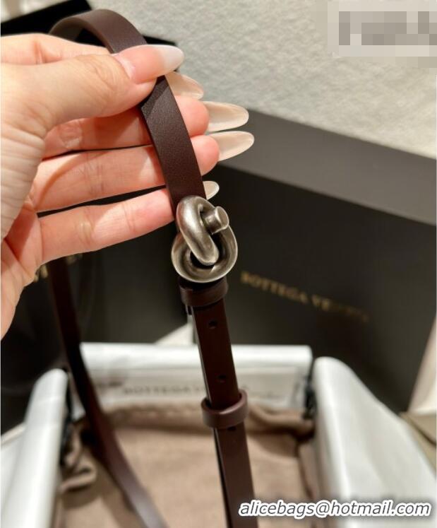 New Cheap Bottega Veneta Calfskin Leather Belt with Knot Buckle BV26010403 Brown/Silver 2025