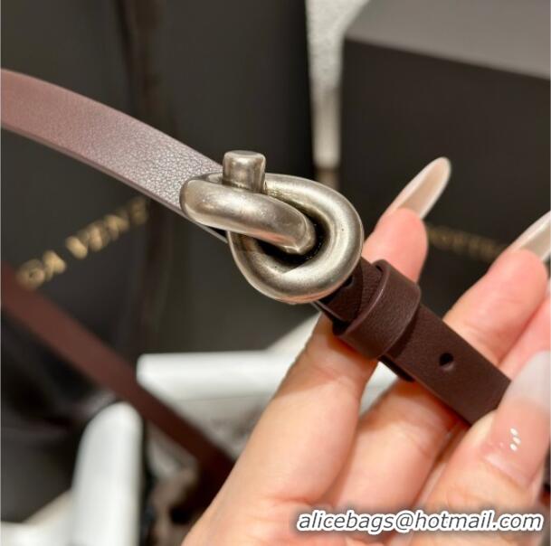 New Cheap Bottega Veneta Calfskin Leather Belt with Knot Buckle BV26010403 Brown/Silver 2025