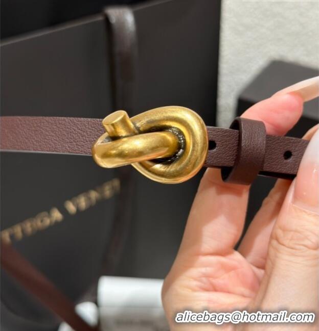 Hot Style Bottega Veneta Calfskin Leather Belt with Knot Buckle BV26010403 Brown/Gold 2025