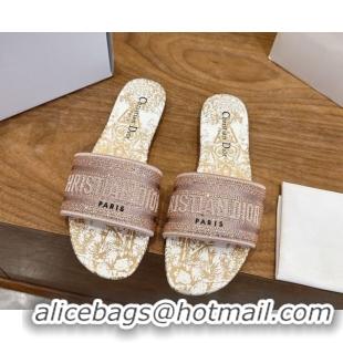 Discount Dior Dway Flat Slides Sandal in Cotton Embroidered with Strass Pink 2026 60302114