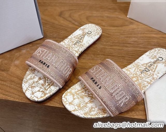 Discount Dior Dway Flat Slides Sandal in Cotton Embroidered with Strass Pink 2026 60302114