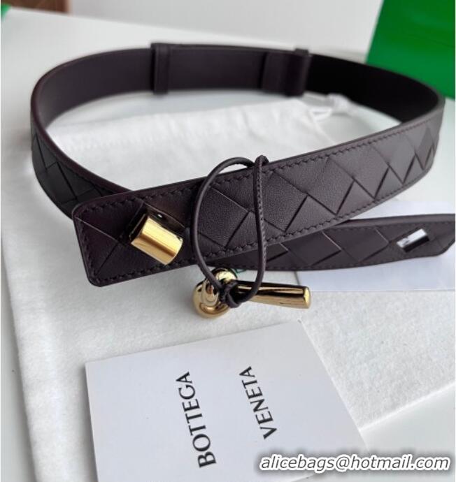 Good Taste Bottega Veneta Andiamo Intrecciato Leather Belt 3cm with Knot Buckle 84066 Brown 2025
