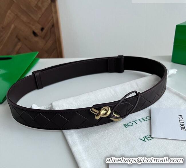 Good Taste Bottega Veneta Andiamo Intrecciato Leather Belt 3cm with Knot Buckle 84066 Brown 2025