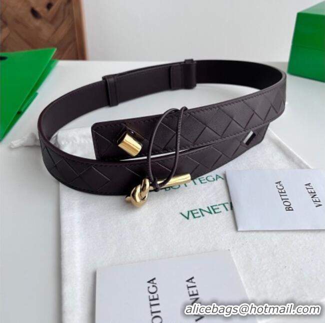 Good Taste Bottega Veneta Andiamo Intrecciato Leather Belt 3cm with Knot Buckle 84066 Brown 2025