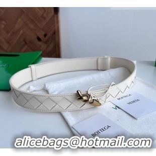 Well Crafted Bottega Veneta Andiamo Intrecciato Leather Belt 3cm with Knot Buckle 84066 White 2025