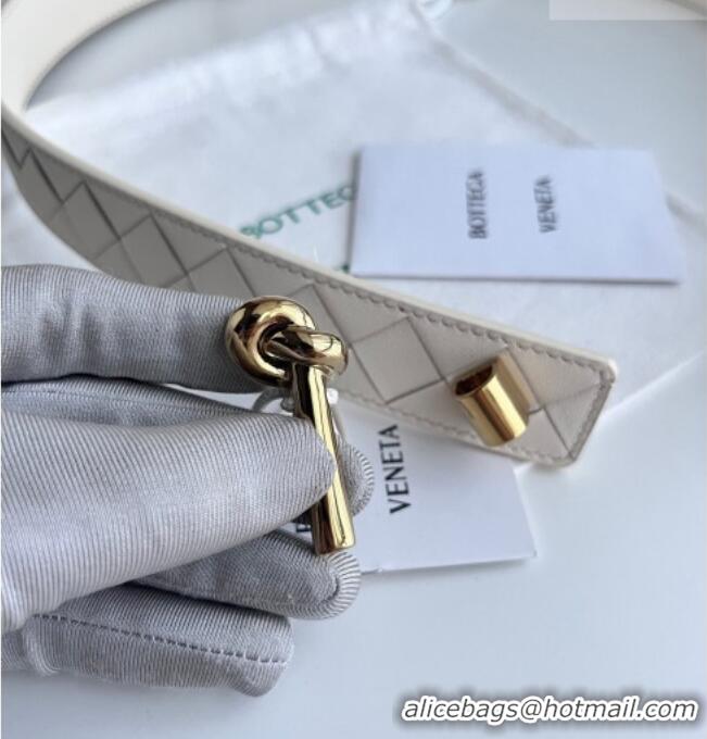 Well Crafted Bottega Veneta Andiamo Intrecciato Leather Belt 3cm with Knot Buckle 84066 White 2025