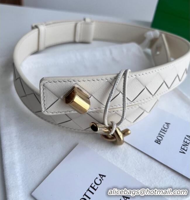 Well Crafted Bottega Veneta Andiamo Intrecciato Leather Belt 3cm with Knot Buckle 84066 White 2025