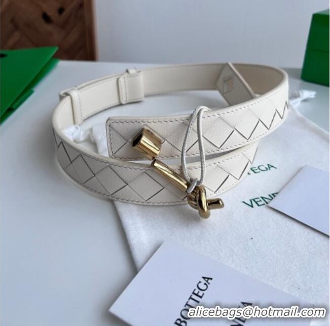 Well Crafted Bottega Veneta Andiamo Intrecciato Leather Belt 3cm with Knot Buckle 84066 White 2025