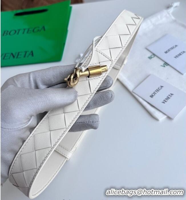 Well Crafted Bottega Veneta Andiamo Intrecciato Leather Belt 3cm with Knot Buckle 84066 White 2025