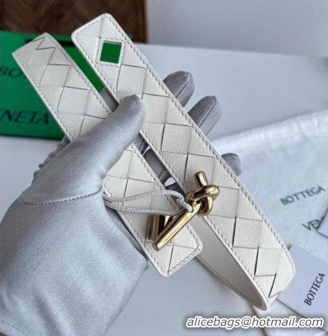 Well Crafted Bottega Veneta Andiamo Intrecciato Leather Belt 3cm with Knot Buckle 84066 White 2025