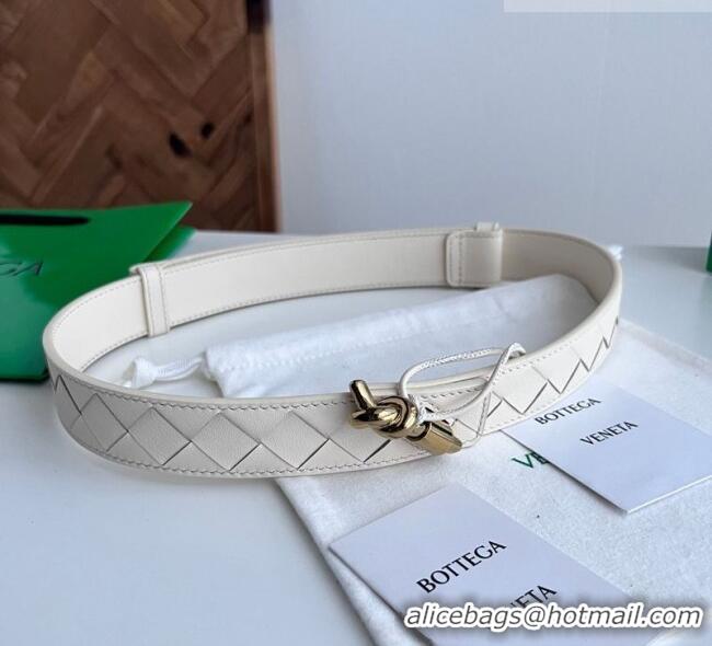 Well Crafted Bottega Veneta Andiamo Intrecciato Leather Belt 3cm with Knot Buckle 84066 White 2025