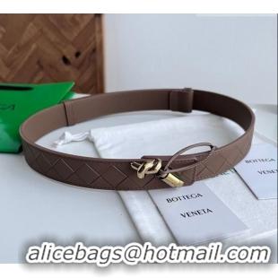 Inexpensive Bottega Veneta Andiamo Intrecciato Leather Belt 3cm with Knot Buckle 84066 Taupe 2025