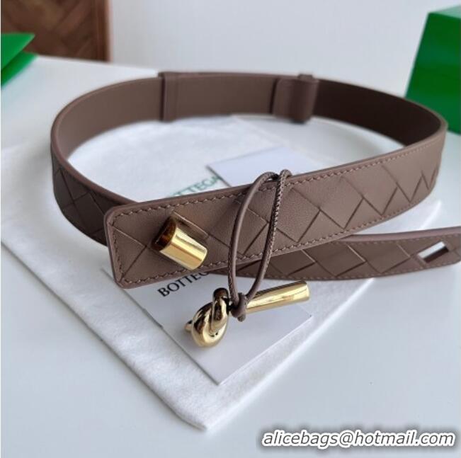 Inexpensive Bottega Veneta Andiamo Intrecciato Leather Belt 3cm with Knot Buckle 84066 Taupe 2025