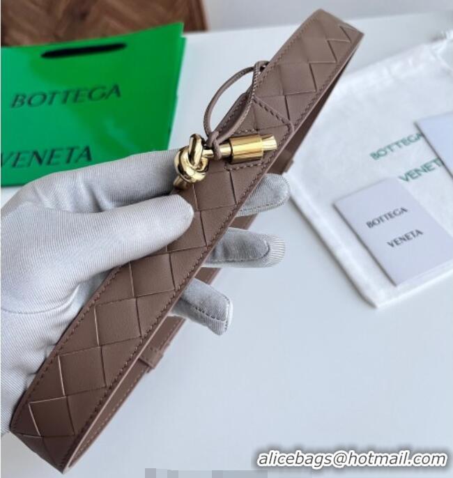 Inexpensive Bottega Veneta Andiamo Intrecciato Leather Belt 3cm with Knot Buckle 84066 Taupe 2025
