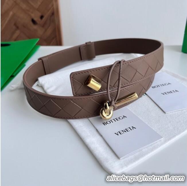 Inexpensive Bottega Veneta Andiamo Intrecciato Leather Belt 3cm with Knot Buckle 84066 Taupe 2025