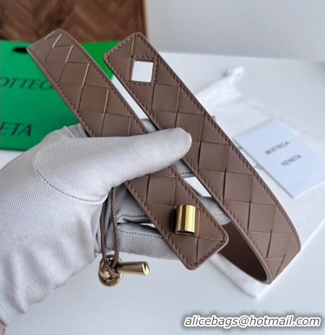 Inexpensive Bottega Veneta Andiamo Intrecciato Leather Belt 3cm with Knot Buckle 84066 Taupe 2025