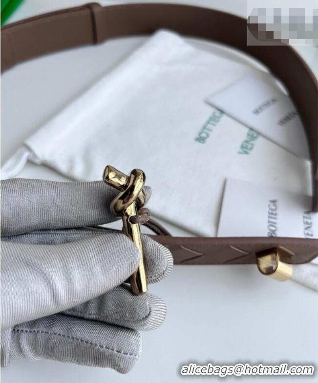Inexpensive Bottega Veneta Andiamo Intrecciato Leather Belt 3cm with Knot Buckle 84066 Taupe 2025