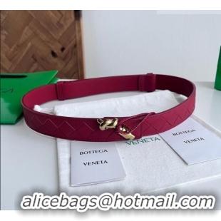 Best Grade Bottega Veneta Andiamo Intrecciato Leather Belt 3cm with Knot Buckle 84066 Red 2025