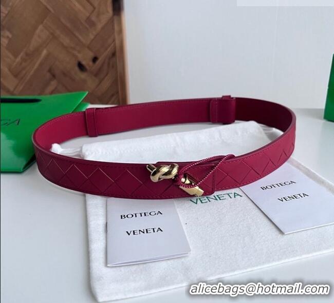 Best Grade Bottega Veneta Andiamo Intrecciato Leather Belt 3cm with Knot Buckle 84066 Red 2025