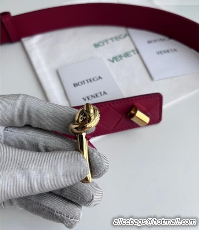 Best Grade Bottega Veneta Andiamo Intrecciato Leather Belt 3cm with Knot Buckle 84066 Red 2025