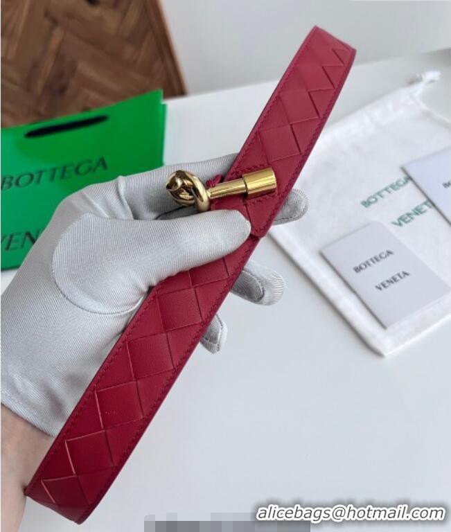 Best Grade Bottega Veneta Andiamo Intrecciato Leather Belt 3cm with Knot Buckle 84066 Red 2025