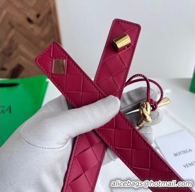 Best Grade Bottega Veneta Andiamo Intrecciato Leather Belt 3cm with Knot Buckle 84066 Red 2025