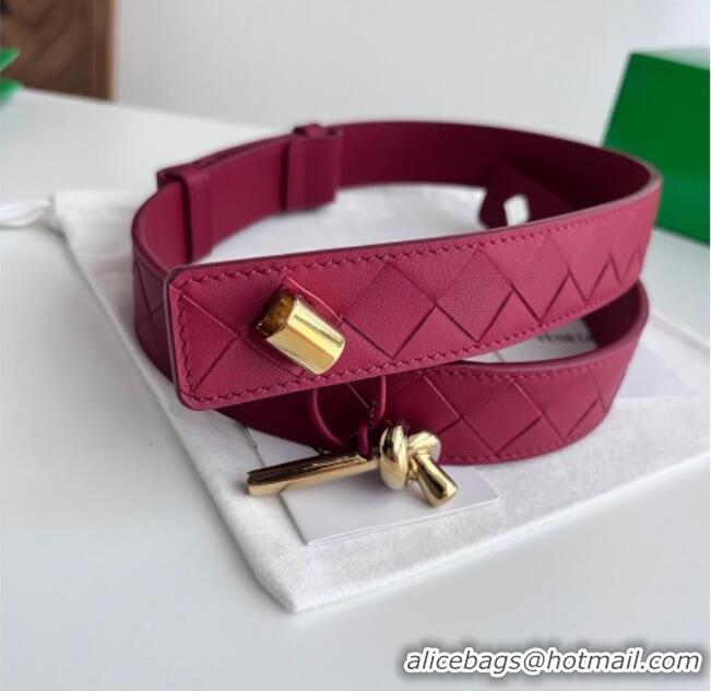 Best Grade Bottega Veneta Andiamo Intrecciato Leather Belt 3cm with Knot Buckle 84066 Red 2025