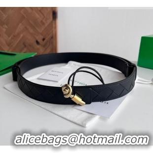 Fashion Cheap Bottega Veneta Andiamo Intrecciato Leather Belt 3cm with Knot Buckle 84066 Black 2025