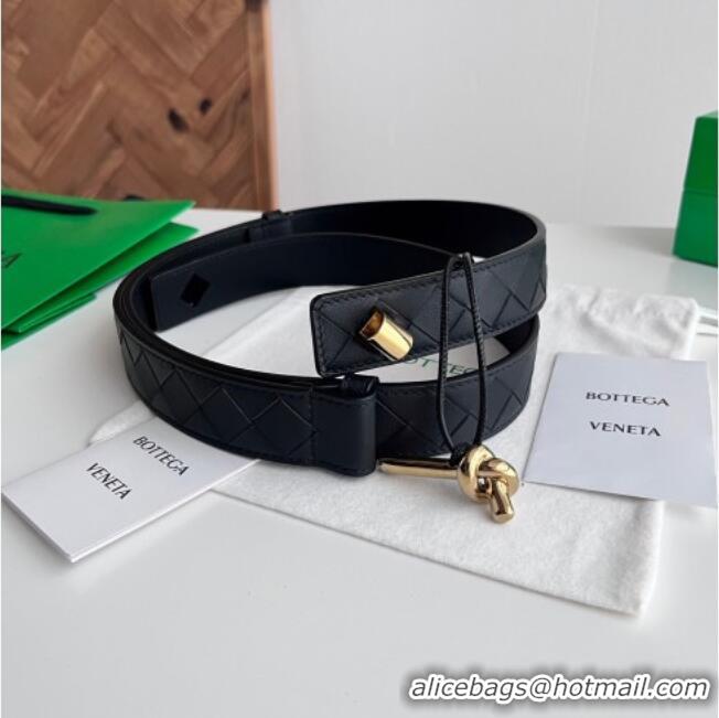 Fashion Cheap Bottega Veneta Andiamo Intrecciato Leather Belt 3cm with Knot Buckle 84066 Black 2025