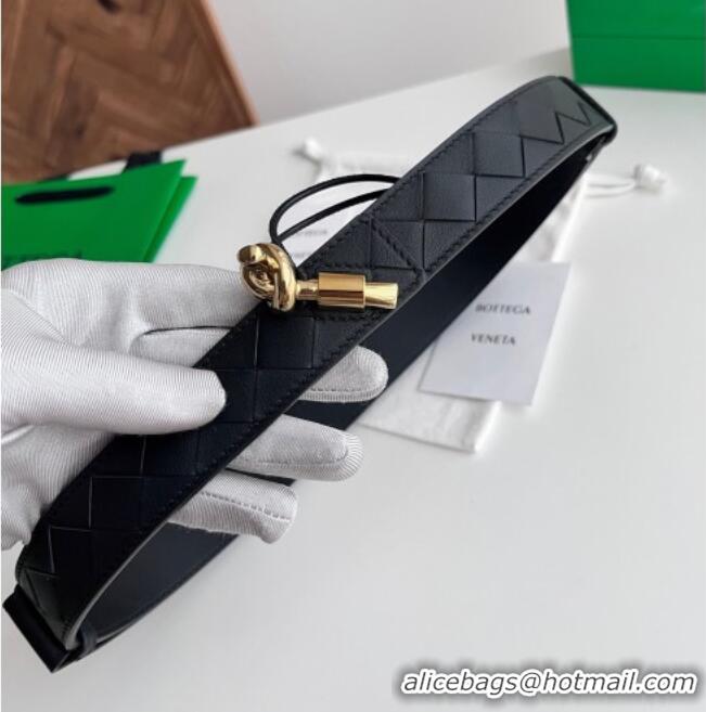 Fashion Cheap Bottega Veneta Andiamo Intrecciato Leather Belt 3cm with Knot Buckle 84066 Black 2025