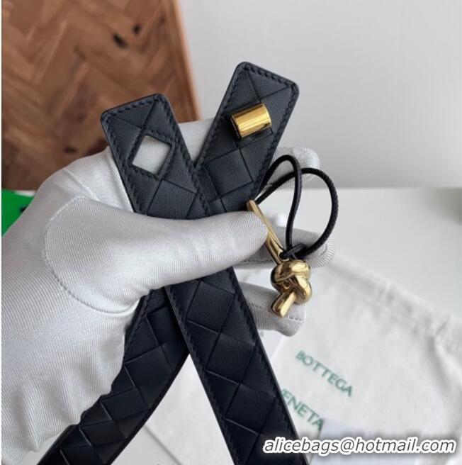 Fashion Cheap Bottega Veneta Andiamo Intrecciato Leather Belt 3cm with Knot Buckle 84066 Black 2025