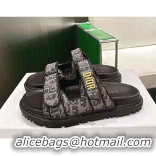 Luxury Dior Dioract Flat Slides Sandal in Oblique Embroidered Denim Black 2026 60302116