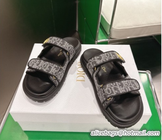 Luxury Dior Dioract Flat Slides Sandal in Oblique Embroidered Denim Black 2026 60302116