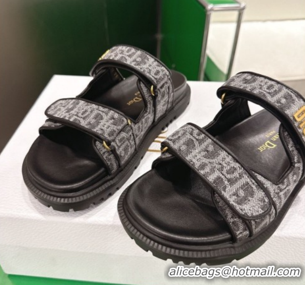 Luxury Dior Dioract Flat Slides Sandal in Oblique Embroidered Denim Black 2026 60302116