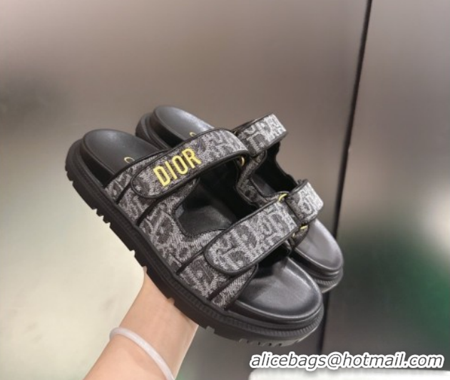 Luxury Dior Dioract Flat Slides Sandal in Oblique Embroidered Denim Black 2026 60302116