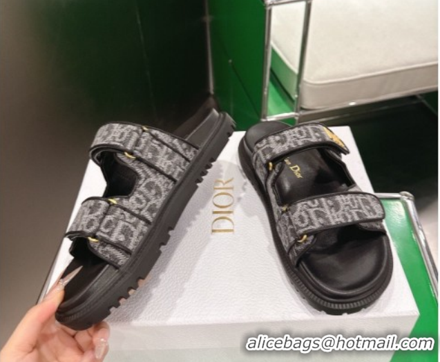 Luxury Dior Dioract Flat Slides Sandal in Oblique Embroidered Denim Black 2026 60302116