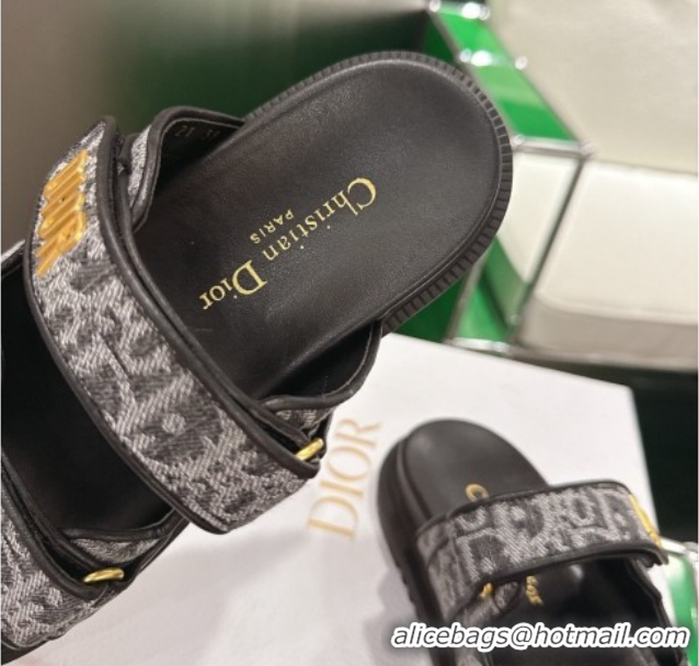 Luxury Dior Dioract Flat Slides Sandal in Oblique Embroidered Denim Black 2026 60302116