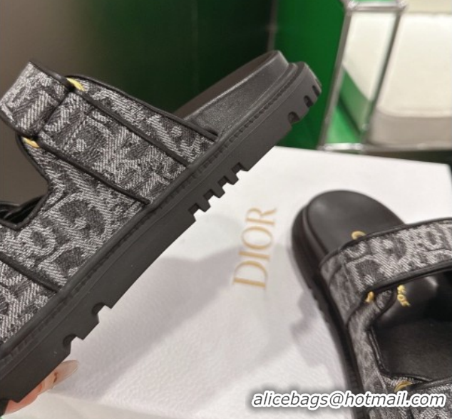 Luxury Dior Dioract Flat Slides Sandal in Oblique Embroidered Denim Black 2026 60302116