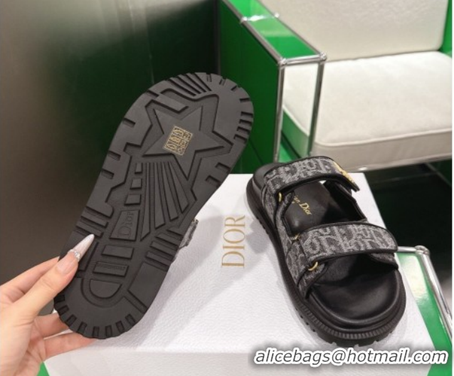 Luxury Dior Dioract Flat Slides Sandal in Oblique Embroidered Denim Black 2026 60302116