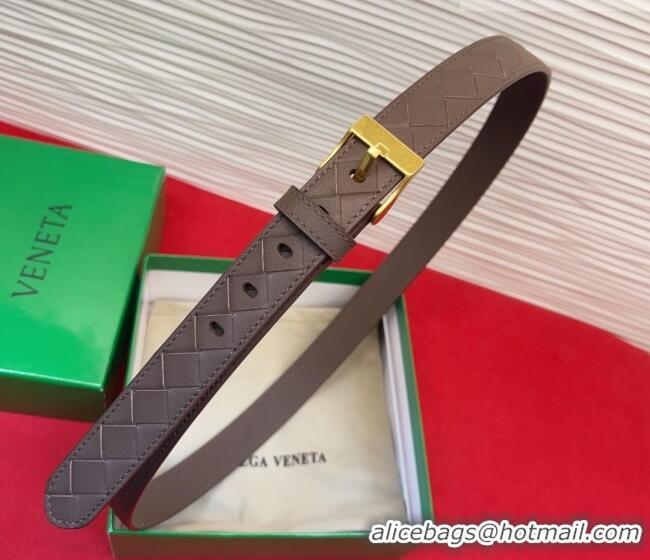 Buy Fashionable Bottega Veneta Intrecciato Leather Belt 2cm with Pin Buckle BV26010404 Brown/Gold 2025
