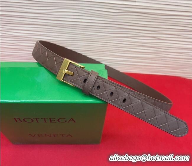 Buy Fashionable Bottega Veneta Intrecciato Leather Belt 2cm with Pin Buckle BV26010404 Brown/Gold 2025