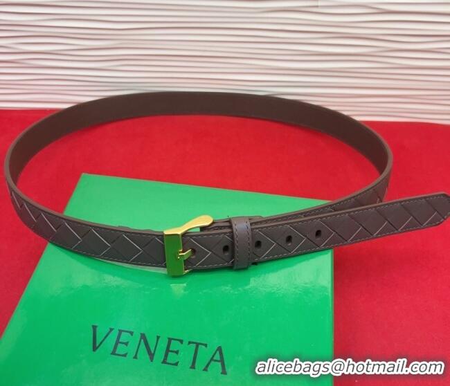 Buy Fashionable Bottega Veneta Intrecciato Leather Belt 2cm with Pin Buckle BV26010404 Brown/Gold 2025