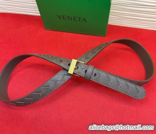 Buy Fashionable Bottega Veneta Intrecciato Leather Belt 2cm with Pin Buckle BV26010404 Brown/Gold 2025