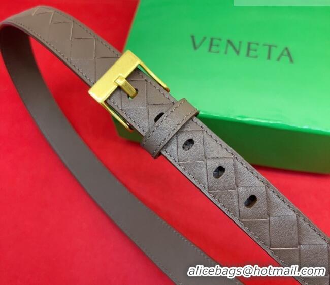 Buy Fashionable Bottega Veneta Intrecciato Leather Belt 2cm with Pin Buckle BV26010404 Brown/Gold 2025