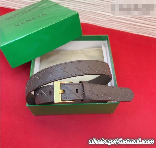 Buy Fashionable Bottega Veneta Intrecciato Leather Belt 2cm with Pin Buckle BV26010404 Brown/Gold 2025