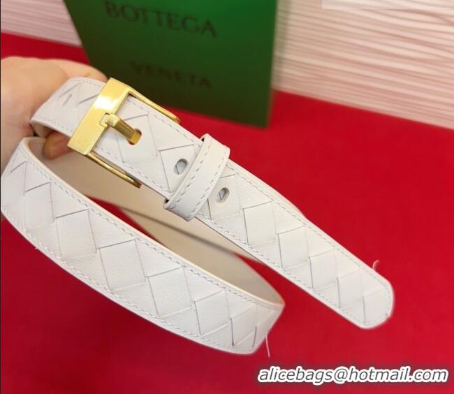 Pretty Style Bottega Veneta Intrecciato Leather Belt 2cm with Pin Buckle BV26010404 White/Gold 2025
