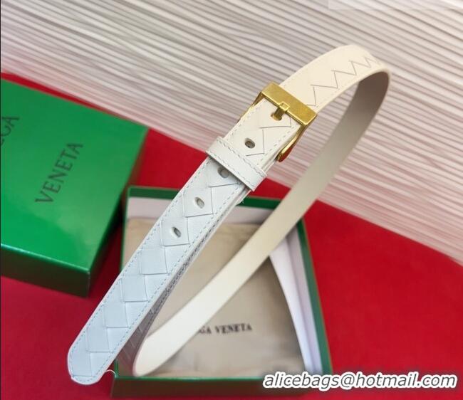 Pretty Style Bottega Veneta Intrecciato Leather Belt 2cm with Pin Buckle BV26010404 White/Gold 2025