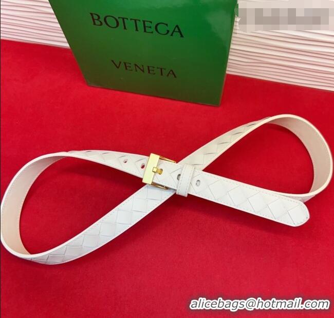 Pretty Style Bottega Veneta Intrecciato Leather Belt 2cm with Pin Buckle BV26010404 White/Gold 2025