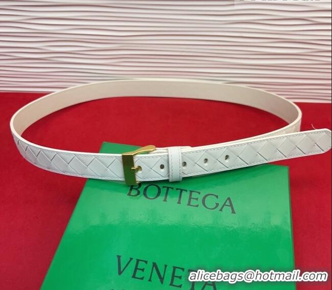 Pretty Style Bottega Veneta Intrecciato Leather Belt 2cm with Pin Buckle BV26010404 White/Gold 2025