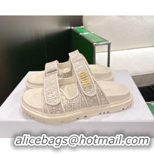 Hot Style Dior Dioract Flat Slides Sandal in Oblique Embroidered Cotton White 2026 60302117
